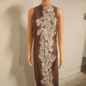 "Mon Renn"-Palmera Maxi Dress.  Cocao Base Palmera Floral Design.  Size Large